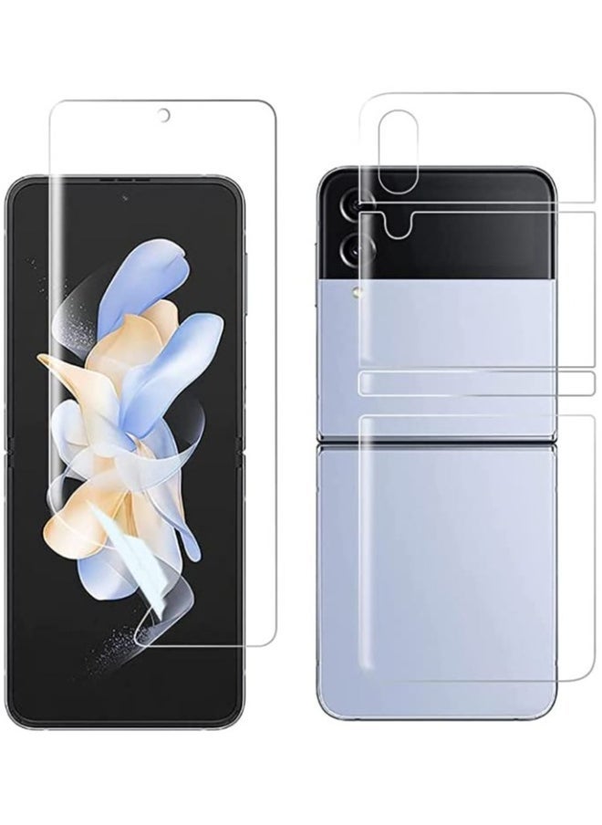 Screen Protector Compatible For Samsung Galaxy Z Flip 4, HD transparent Full Coverage Anti-Scratch Self-Healing Bubble-Free Flexible TPU Film, TPU Soft Protective Film+Back Screen Protector