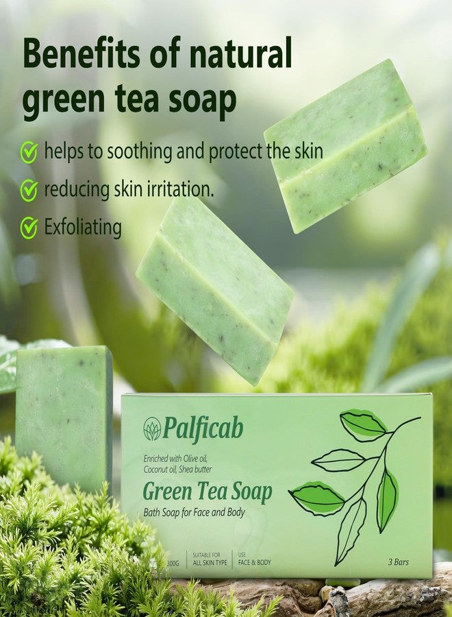 PALFICAB Green Tea Soap, Moisturizing Bath Soap Bars, Cruelty-Free, Gentle Exfoliating for Hydrating & Nourishing Skin with Green Tea Leaves, Coconut Oil, Shea Butter, Gifts for Women Men, 3 Bars - Image 3