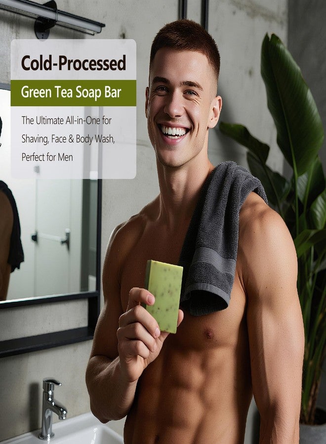 PALFICAB Green Tea Soap, Moisturizing Bath Soap Bars, Cruelty-Free, Gentle Exfoliating for Hydrating & Nourishing Skin with Green Tea Leaves, Coconut Oil, Shea Butter, Gifts for Women Men, 3 Bars - Image 2