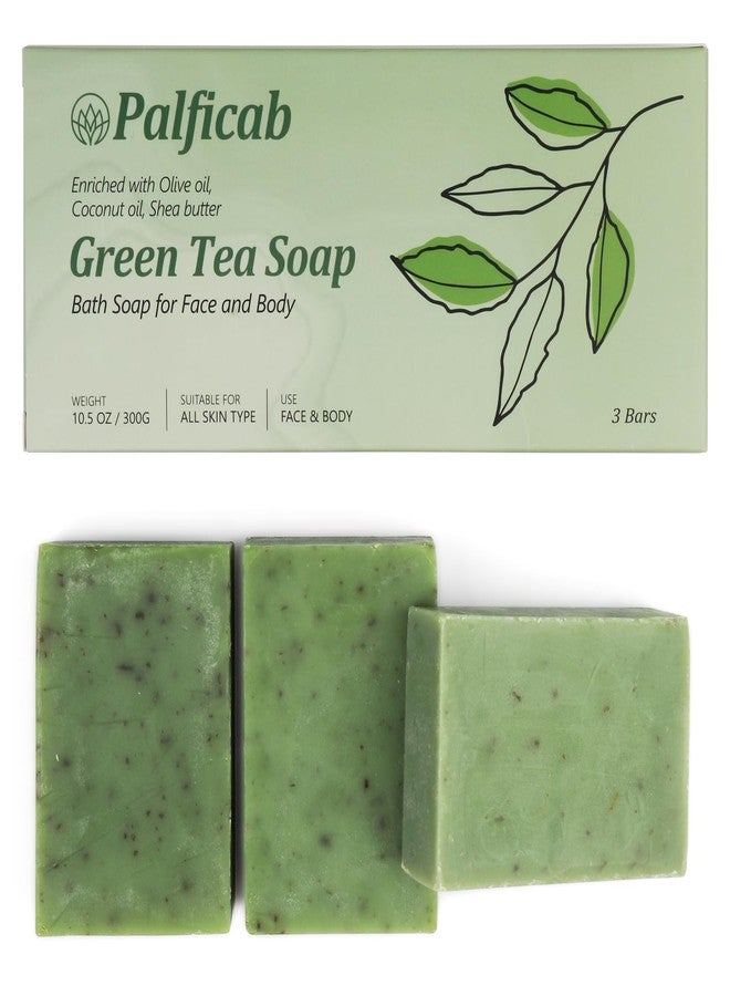 PALFICAB Green Tea Soap, Moisturizing Bath Soap Bars, Cruelty-Free, Gentle Exfoliating for Hydrating & Nourishing Skin with Green Tea Leaves, Coconut Oil, Shea Butter, Gifts for Women Men, 3 Bars - Image 1