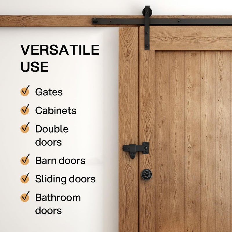 Nordstrand Barn Door Latch - Shed Door Latch - Sliding Barn Door Latches and Catches - Barn Door Lock - Black Wrought Iron Rustic Flip Latch Hardware Kit for Double Doors, Garden Gate, Cabinet, Bar, Pantry - Image 5