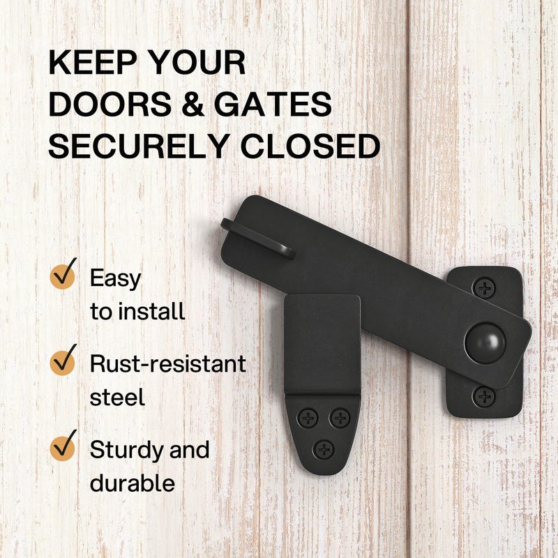 Nordstrand Barn Door Latch - Shed Door Latch - Sliding Barn Door Latches and Catches - Barn Door Lock - Black Wrought Iron Rustic Flip Latch Hardware Kit for Double Doors, Garden Gate, Cabinet, Bar, Pantry - Image 2