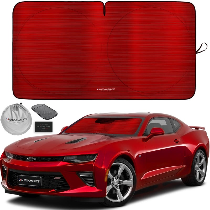 Autoamerics 1-Piece Windshield Sun Shade - Metallic Red Foldable Car Front Window Sunshade for Most Cars SUV Truck Heat Blocker Visor Protector Blocks Max UV Rays and Keeps Your Vehicle Cool - Medium - Image 1