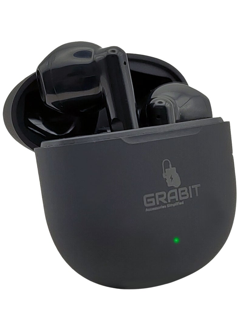GRABIT - True Wireless Earbuds Mini Compact & Powerful bluetooth connectivity, rich stereo sound, and touch controls in a lightweight (3.4g) design. Enjoy 5 hours of playback with a battery icon display on iOS & Android devices. Compatible with iPhone, Samsung, OnePlus, Xiaomi, Huawei, HONOR, Google Pixel, iPads, and more, perfect for work, travel, and workouts. - Image 1