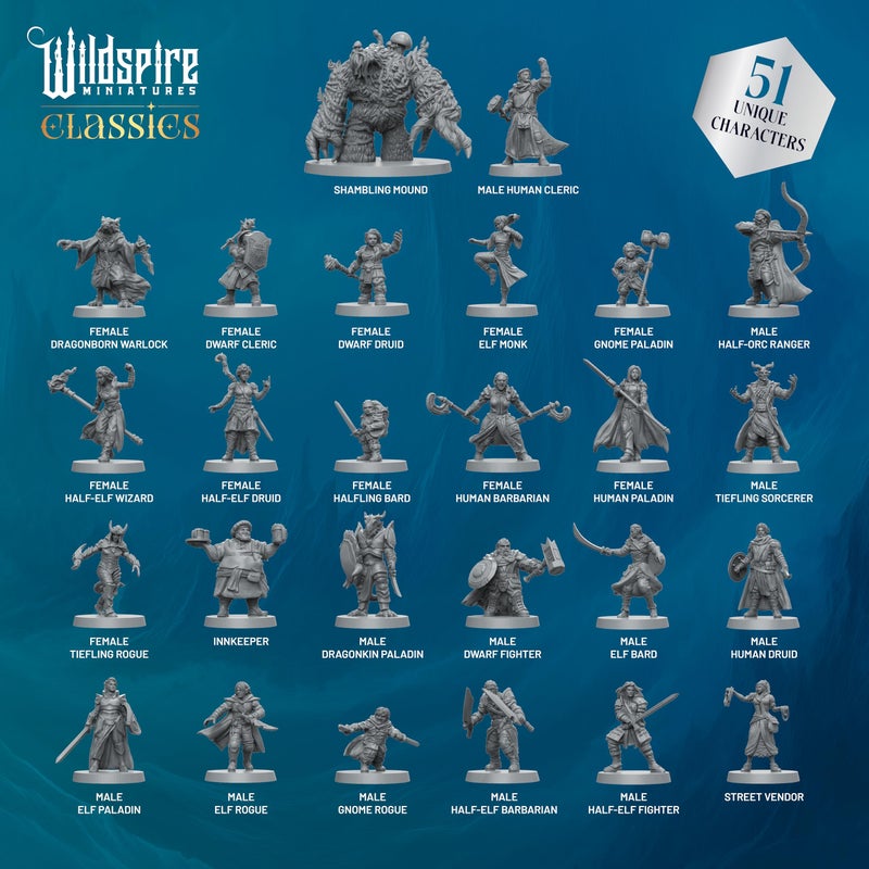 Wildspire Classic Heroes - Mercenary Guild - 51 Paintable Characters for DND Miniatures Bulk I 28mm Dungeons Dragons D&D Miniatures I DND Minis D&D Figures Dungeons Dragons Figures Pathfinder Compatible - Image 4