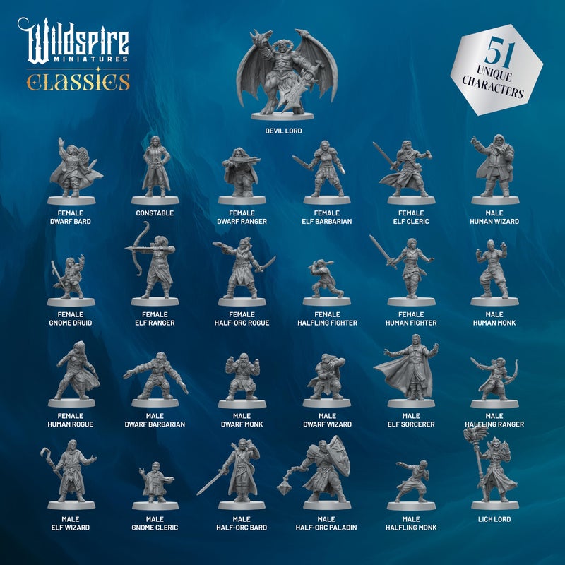 Wildspire Classic Heroes - Mercenary Guild - 51 Paintable Characters for DND Miniatures Bulk I 28mm Dungeons Dragons D&D Miniatures I DND Minis D&D Figures Dungeons Dragons Figures Pathfinder Compatible - Image 3