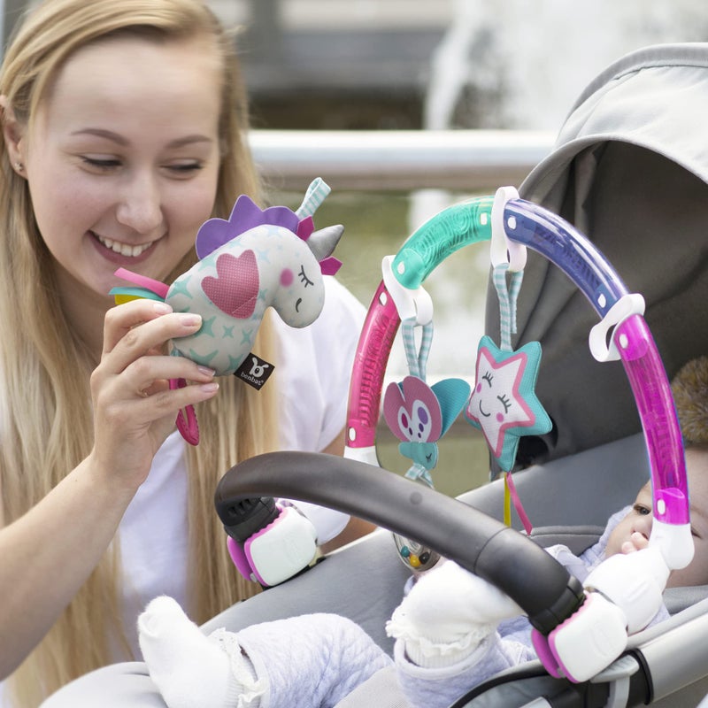 BENBAT Baby Stroller Arch Toy Rainbow Dazzle Friends Play Bar. Fun Newborns Sensory Activity, Adjustable for Bouncers and Car Seat, Unicorn - Image 3