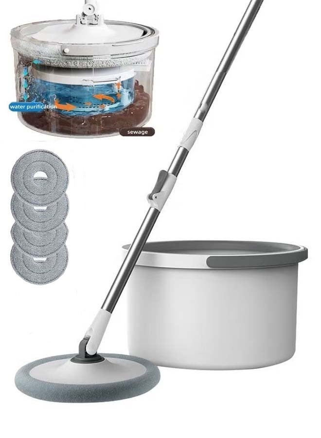 HOMESTAR 360 Degree Rotating Mop and Bucket Set Flat Design Self-separating Clean Dirty Water with 4 Pieces of Microfiber Extendable Handle Ideal for Cleaning All Kinds Floors - Image 2