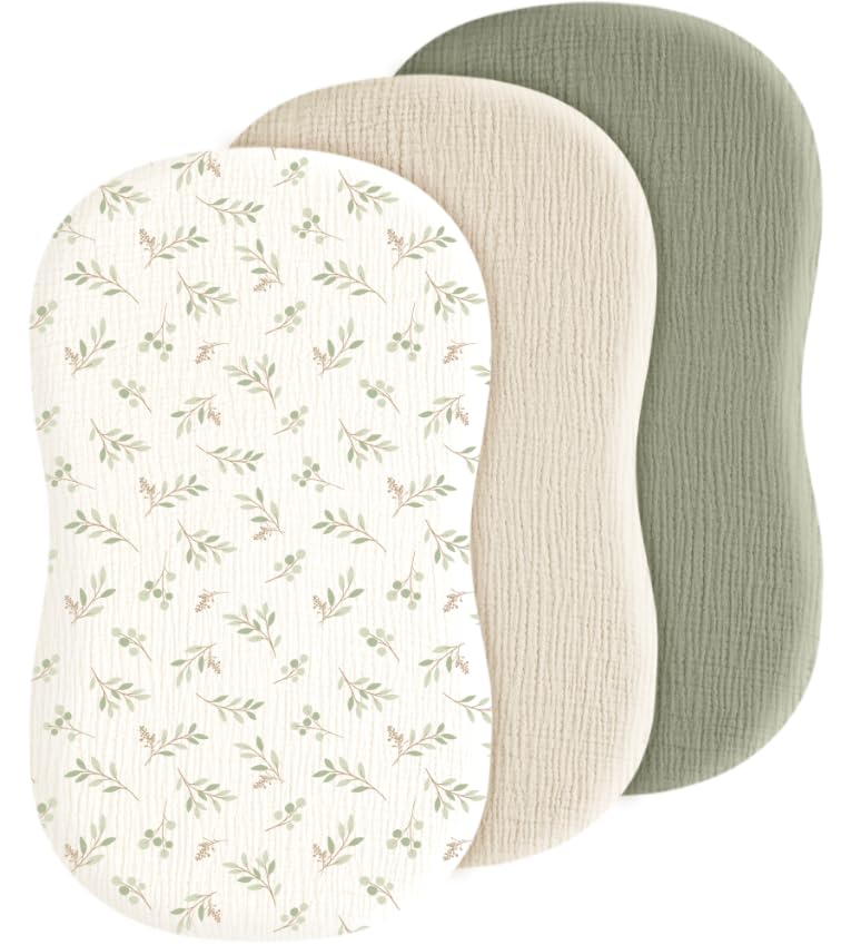 Coreeky Baby Muslin Bassinet Sheets 3 Pack for Boys & Girls, Soft Breathable Cotton Bassinet Mattress Cover, Universal Fit for Hourglass, Oval, and Rectangle Mattress (Spring Meadow) - Image 1