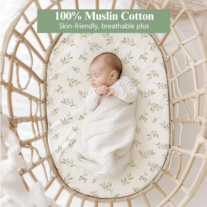 Coreeky Baby Muslin Bassinet Sheets 3 Pack for Boys & Girls, Soft Breathable Cotton Bassinet Mattress Cover, Universal Fit for Hourglass, Oval, and Rectangle Mattress (Spring Meadow) - Image 2