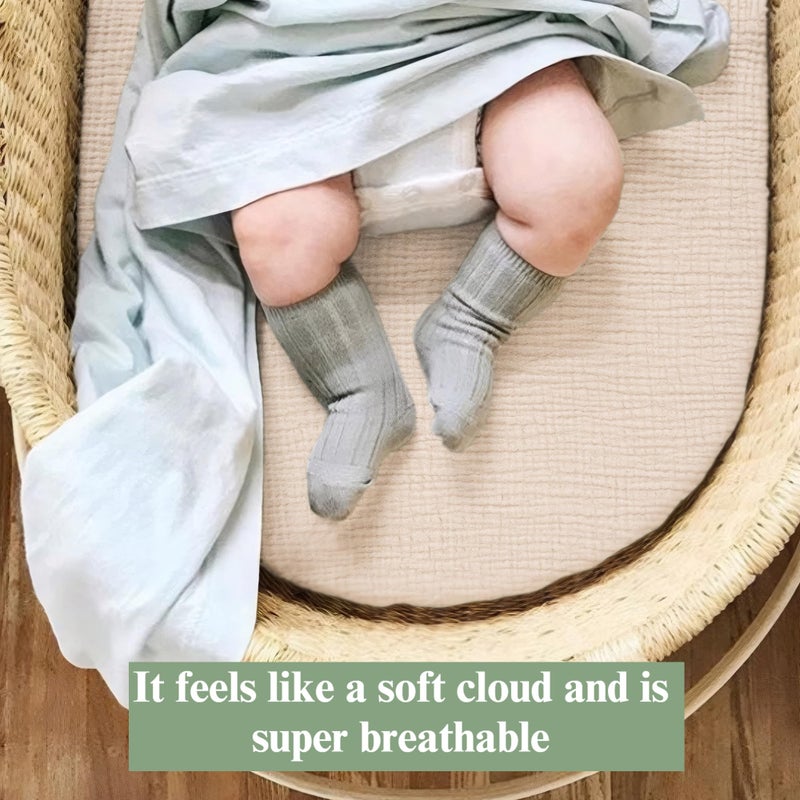 Coreeky Baby Muslin Bassinet Sheets 3 Pack for Boys & Girls, Soft Breathable Cotton Bassinet Mattress Cover, Universal Fit for Hourglass, Oval, and Rectangle Mattress (Spring Meadow) - Image 4