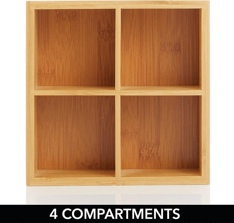 mDesign Bamboo Kitchen Pantry Storage Organizer Box - 4 Divided Sections, Open Top, Decorative Holder for Tea Bags, Packets, Small Items, Accessories - Natural Light Wood - Image 4