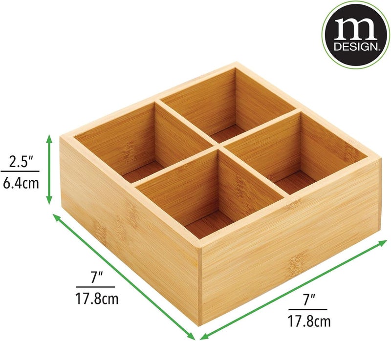 mDesign Bamboo Kitchen Pantry Storage Organizer Box - 4 Divided Sections, Open Top, Decorative Holder for Tea Bags, Packets, Small Items, Accessories - Natural Light Wood - Image 3
