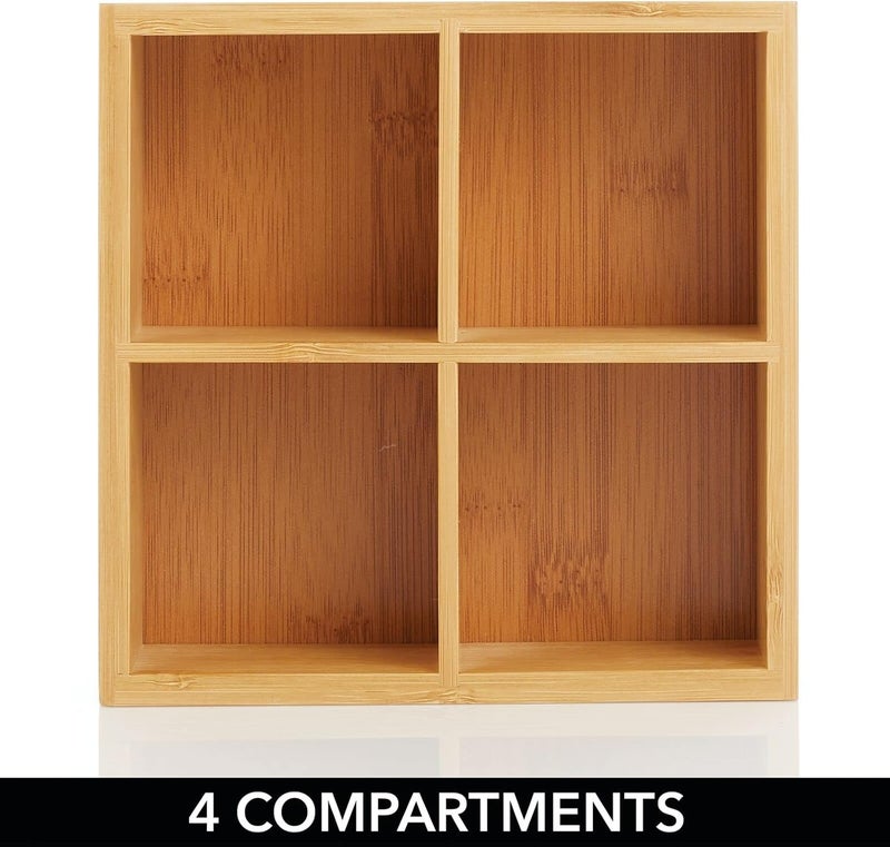 mDesign Bamboo Kitchen Pantry Storage Organizer Box - 4 Divided Sections, Open Top, Decorative Holder for Tea Bags, Packets, Small Items, Accessories - Natural Light Wood - Image 5
