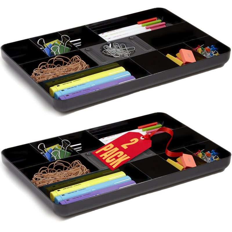 1InTheOffice Desk Drawer Organizer Tray Desk Drawer Tray 13Compartment Black 2 Pack - Image 2