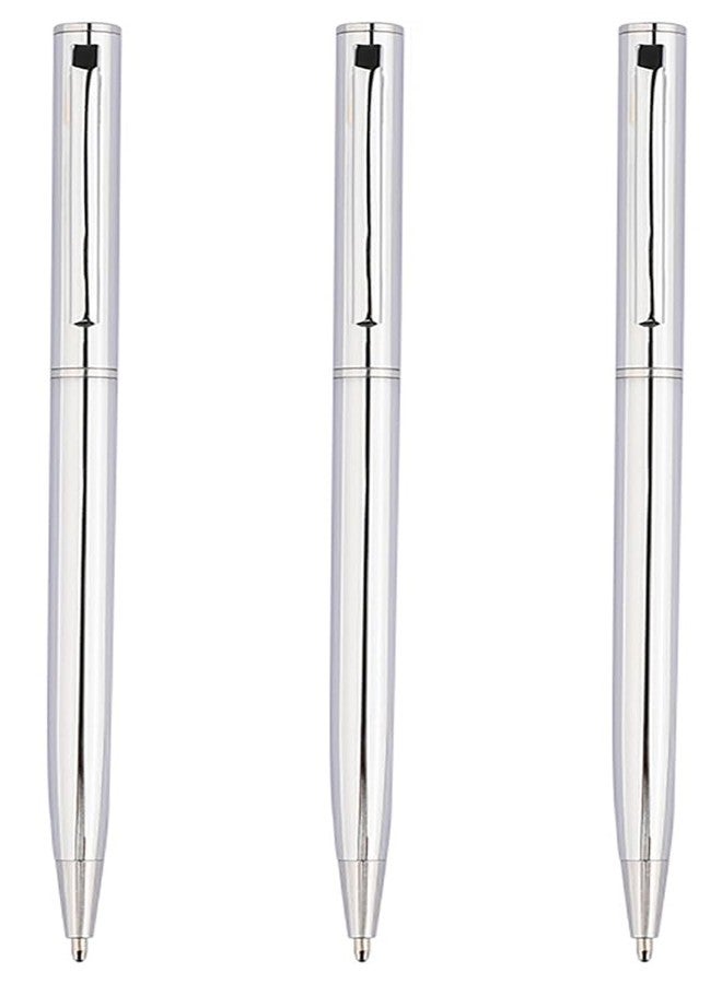 Gullor 3 Pieces Retractable Ballpoint Pen, Slim Metal Pens, 1.0mm Medium Point Black Ink, Silver - Image 1