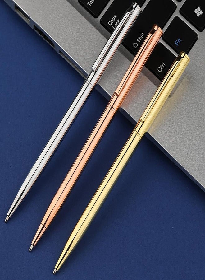 Gullor 3 Pieces Retractable Ballpoint Pen, Slim Metal Pens, 1.0mm Medium Point Black Ink, Silver - Image 2
