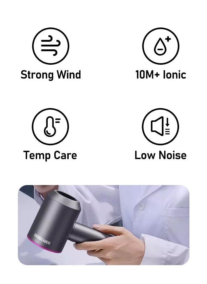 DOSCHER - 1600W Professional Ionic Hair Dryer - Fast Drying Blower Hair Dryer with Thermo-Control, Low Noise, Includes Hair Diffuser and Concentrator for Perfect Styling 1600W - Image 1