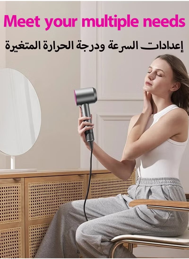 مجفف شعر بقدرة 1600 واط، مجفف شعر أيوني احترافي، مجفف شعر بالتحكم الحراري، تجفيف سريع منخفض الضوضاء مع مكثف وموزع