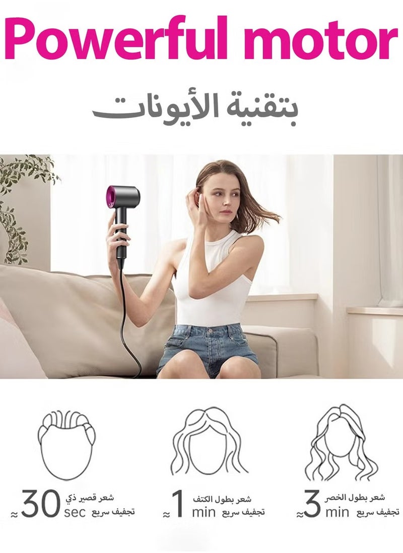مجفف شعر بقدرة 1600 واط، مجفف شعر أيوني احترافي، مجفف شعر بالتحكم الحراري، تجفيف سريع منخفض الضوضاء مع مكثف وموزع