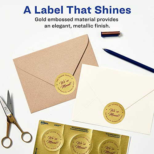 Avery Printable Embossed Foil Round Labels, 2" Diameter, Gold, 96 Customizable Labels (22831) - Image 3