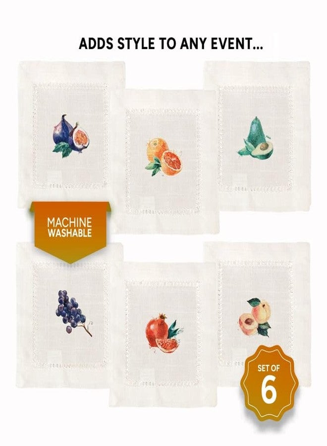 Jolitee Decorative Hemstitch Cocktail Napkins, 6"x6" Washable Linen-Like Cloth Napkins, Handmade for Entertaining and Everyday Use (Watercolor Fruits) - Image 3