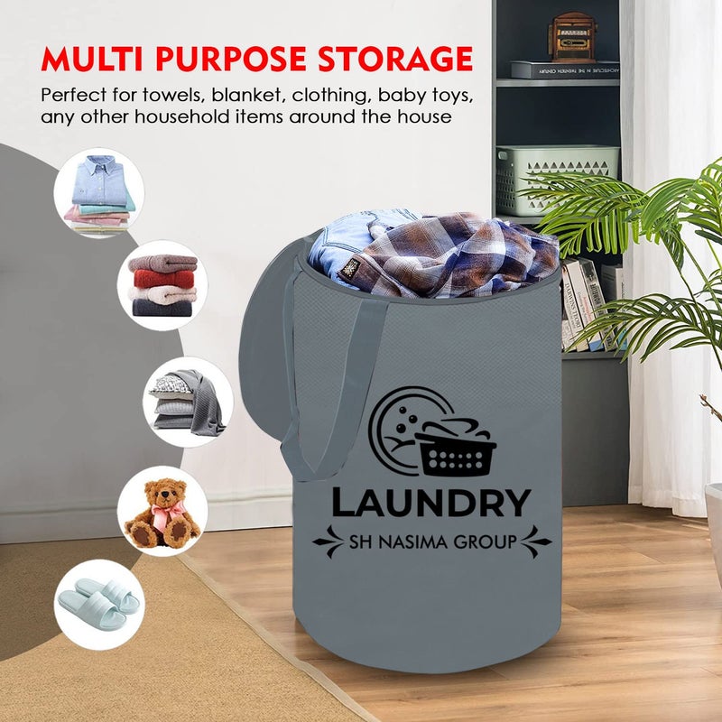SH.NASIMA MANUFACTURER SH Nasima 45 L Laundry BagStorage BasketBin with Lid and Handle for Washing Clothes Baby Toys Box Dirty Dress Pack Of 4 grey  - Image 2