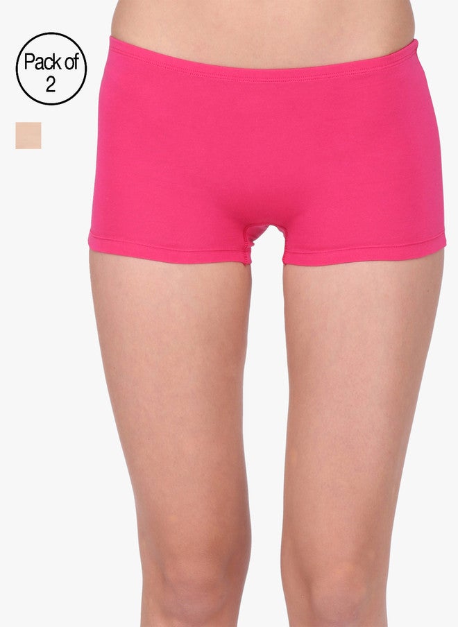 Red Rose Women Pack of 2 Low-Rise Boyshorts in Beige and Pink - Image 1