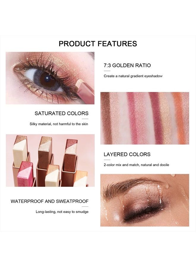 LOKFAR 12 Colors Glitter Eye-shadow Stick Set, Two-Tone Shimmer Gradient Eyeshadow Stick Double Colors Eyeshadow Stick Waterproof Glitter Eye Stick Eyeshadow Pen for Women Eye Makeup (6 Pcs) - Image 5