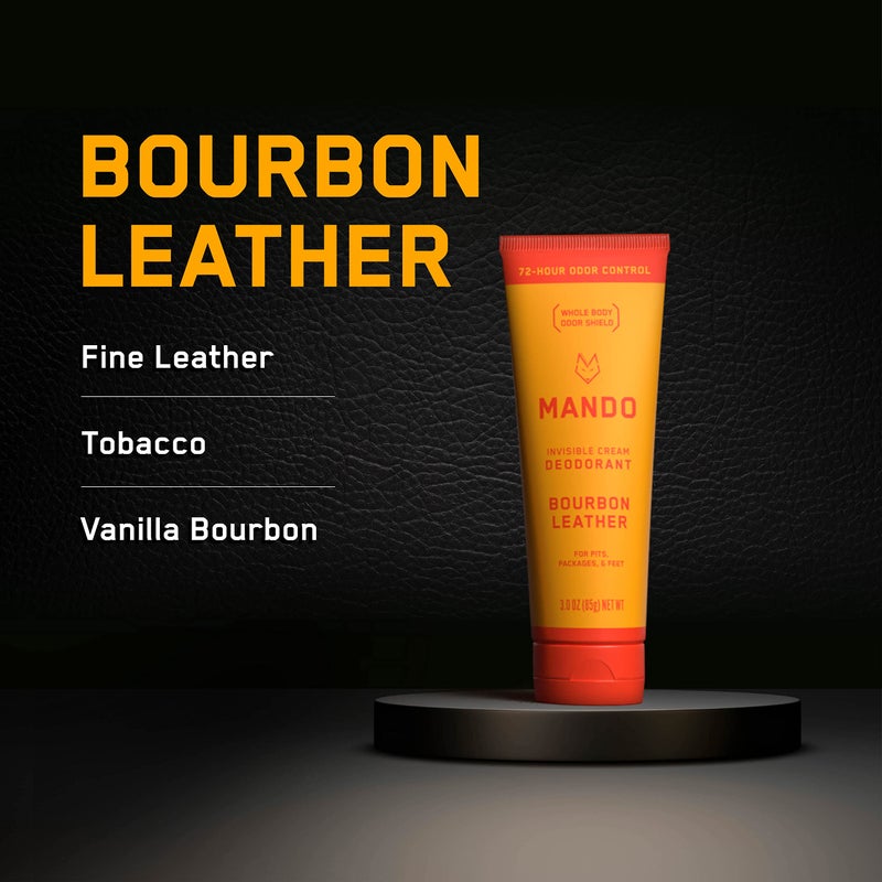 Mando Whole Body Deodorant For Men - Invisible Cream - 72 Hour Odor Control - Aluminum Free, Baking Soda Free, Skin Safe - 3 Ounce Tube (Bourbon Leather) - Image 3