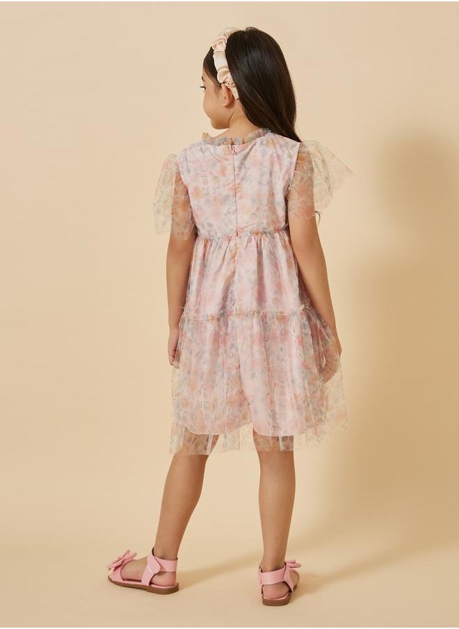 Styli Floral Print Mesh Tiered Dress  - Image 4
