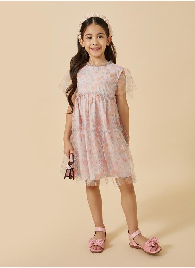 Styli Floral Print Mesh Tiered Dress  - Image 1