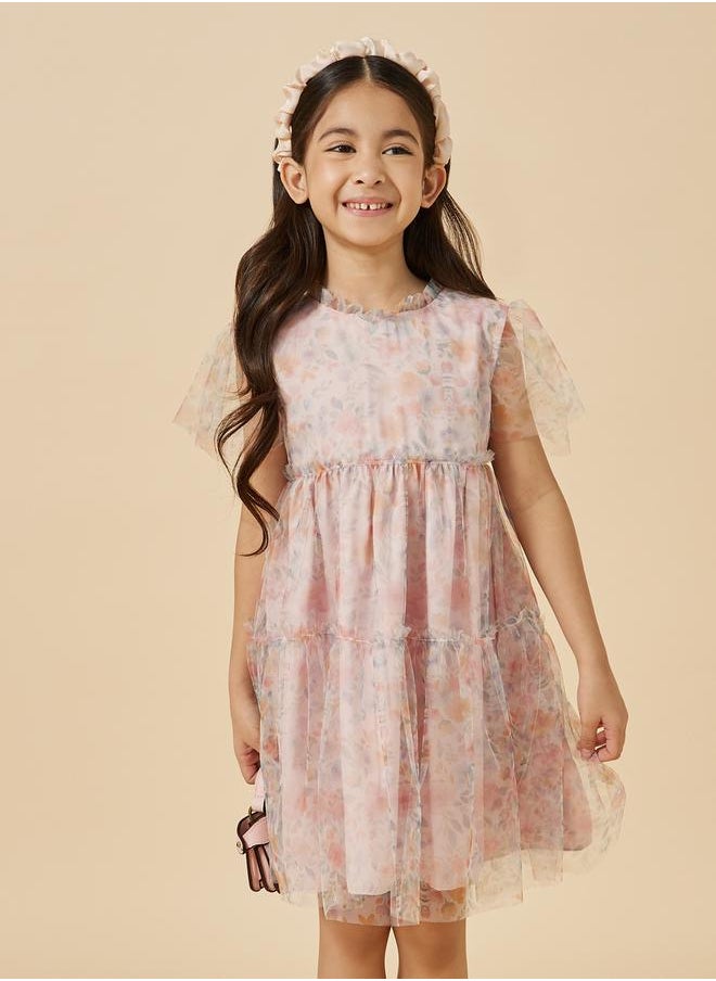 Styli Floral Print Mesh Tiered Dress  - Image 2