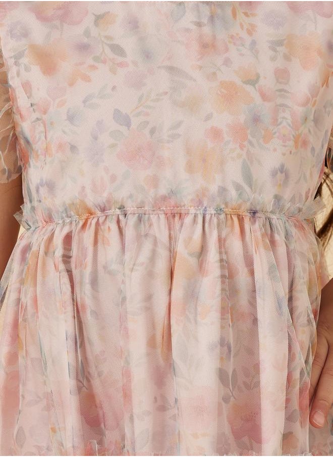 Styli Floral Print Mesh Tiered Dress  - Image 3