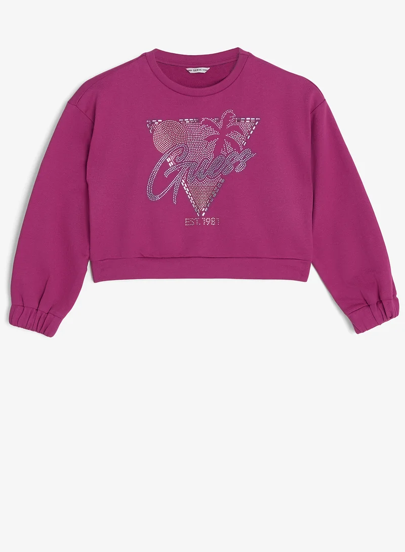 GUESS Youth Graphic Crop Crew Neck Sweatshirt