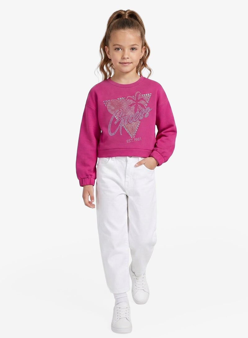 GUESS Youth Graphic Crop Crew Neck Sweatshirt - Image 4