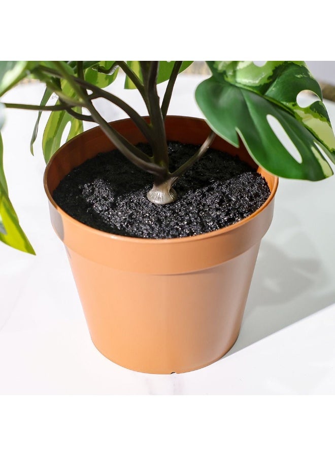 DANUBE HOME نبات مونيسترا صناعي صغير في وعاء أبيض 51 سم، نبات زينة مزيف بـ 17 ورقة لتزيين الداخل، لمسة أنيقة للمنزل والمكتب بتفاصيل واقعية - أخضر/أبيض - Image 2