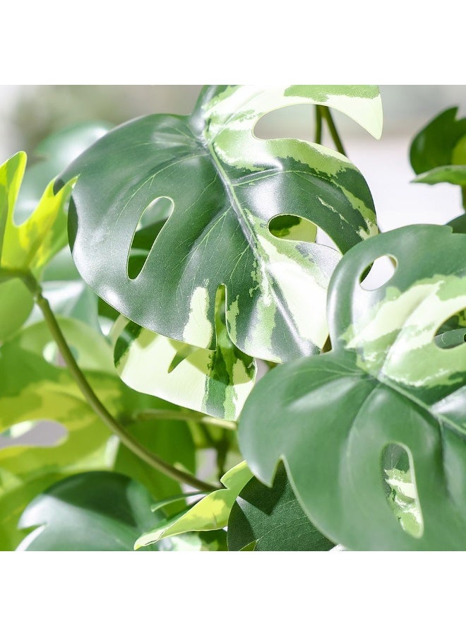 DANUBE HOME نبات مونيسترا صناعي صغير في وعاء أبيض 51 سم، نبات زينة مزيف بـ 17 ورقة لتزيين الداخل، لمسة أنيقة للمنزل والمكتب بتفاصيل واقعية - أخضر/أبيض - Image 3