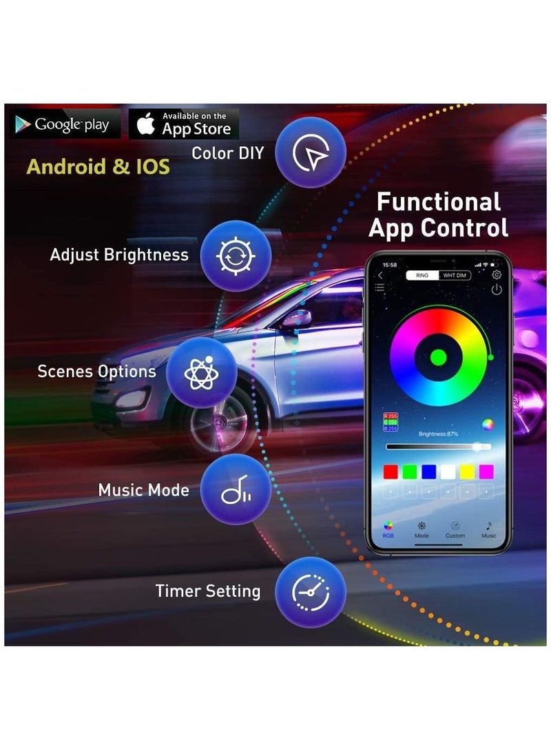 GT-Wheel Car LED Strip Lights, Multicolor RGB Car Interior Lights,16 Million Colors with Fiber Optic, Ambient Lighting Kits, Sound Active Function, and Wireless Bluetooth APP Control (2 in 1 <4 meters>)  - Image 4