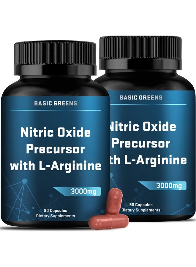 BASIC GREENS L-Arginine 3000mg Nitric Oxide Supplement for Men and Women – Non-GMO Vegan Capsules with Beet Root for Circulation, Endurance, Energy, Stamina, Performance and Workout Support – 90 Caps - Image 1