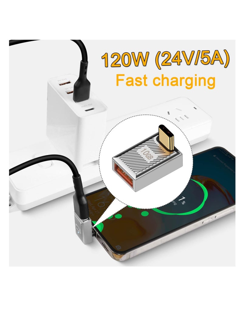120W USB C to USB3.1 OTG Adapter, 2 Pack Right Angle Connector, 10Gbps Data Transfer, 24V5A Charging, Compatible with Phones and Tablets, Sleek Silver Design - Image 5