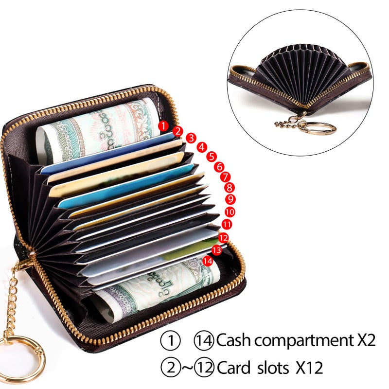 Yonlevres Credit Card Holder Small Wallets Woman, Goth Bookshelf RFID Wallet Women Card Holder Keychain Zipper, Funny Skull Gothic Card Case PU Leather RFID Blocking Accordion Card Organizer Witchy Gifts Ladies - Image 4