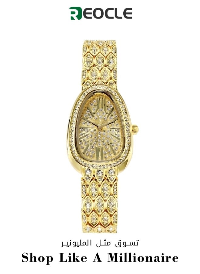 REOCLE Women's Quartz Watch Rhinestone Diamond Watch with Diamond Set Oval Dial & Diamond Watch Strap Fashionable Gypsophila Bracelet Watch for Girls  - Image 1