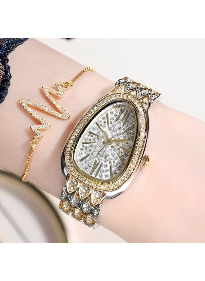 REOCLE Women's Quartz Watch Rhinestone Diamond Watch with Diamond Set Oval Dial & Diamond Watch Strap Fashionable Gypsophila Bracelet Watch for Girls  - Image 3