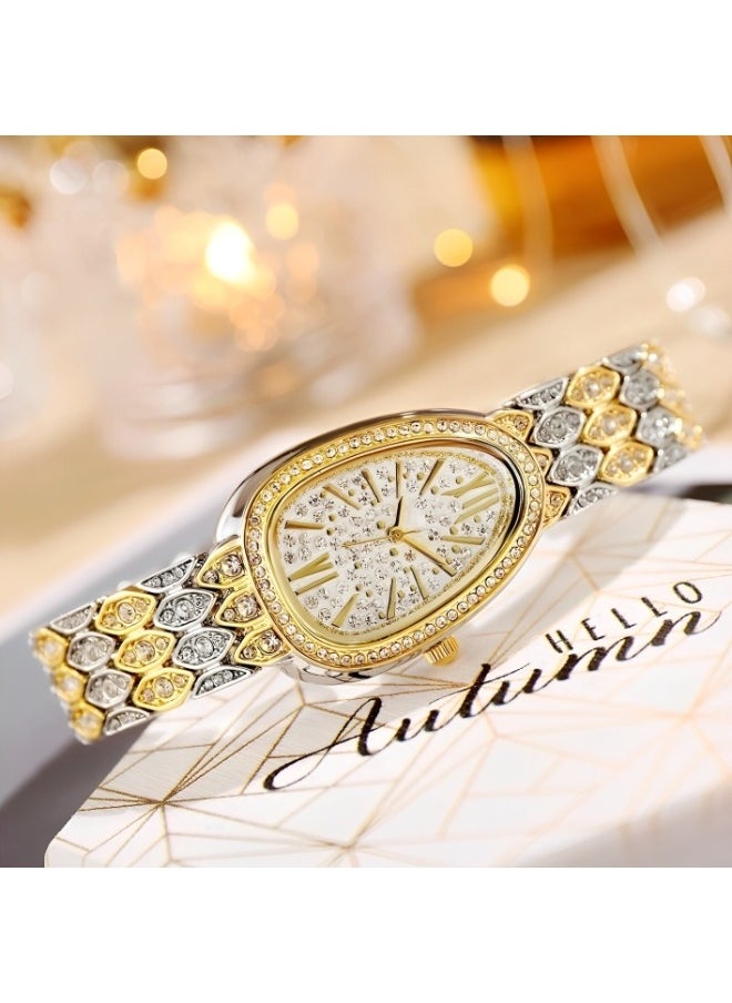 REOCLE Women's Quartz Watch Rhinestone Diamond Watch with Diamond Set Oval Dial & Diamond Watch Strap Fashionable Gypsophila Bracelet Watch for Girls  - Image 5