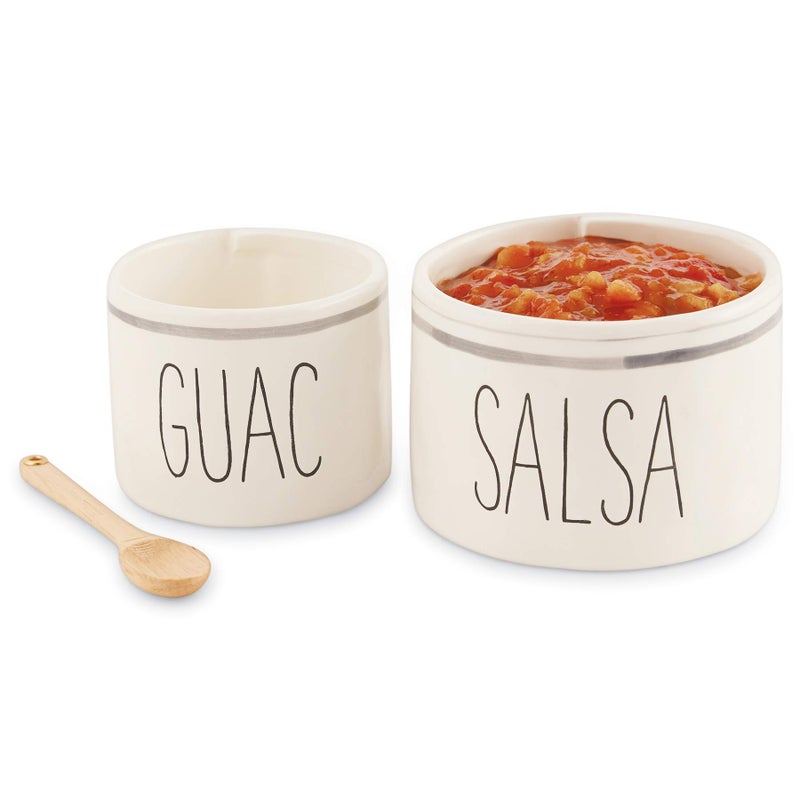 Mud Pie Salsa & Guac Bowl Set  white  salsa 3"""" x 4 1/2"""" dia | guac 2 3/4"""" x 3 1/2"""" dia | spoon 5"""""" - Image 2