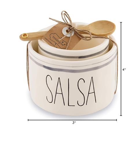Mud Pie Salsa & Guac Bowl Set  white  salsa 3"""" x 4 1/2"""" dia | guac 2 3/4"""" x 3 1/2"""" dia | spoon 5"""""" - Image 5