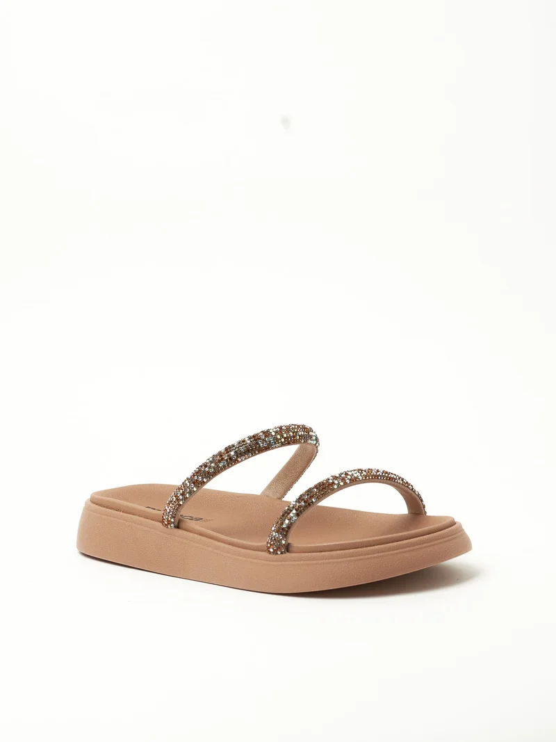 MOLECA MOLECA Flat Sandals for LADIES – Beige SANDALS with Slip On | Comfortable PU Upper & TPR Sole