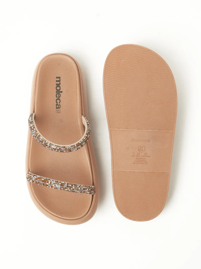 Moleca  MOLECA Flat Sandals for LADIES – Beige SANDALS with Slip On | Comfortable PU Upper & TPR Sole for Women | Best Price UAE