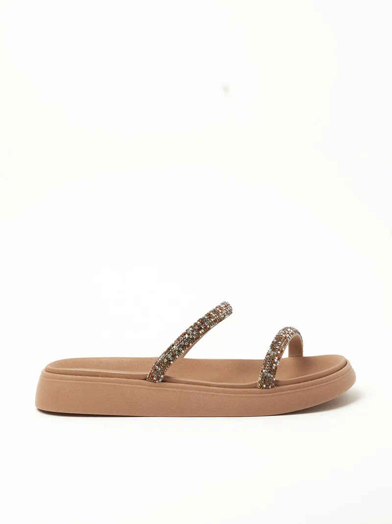 MOLECA MOLECA Flat Sandals for LADIES – Beige SANDALS with Slip On | Comfortable PU Upper & TPR Sole